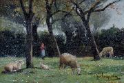 unknow artist Shepherdess with sheep painting